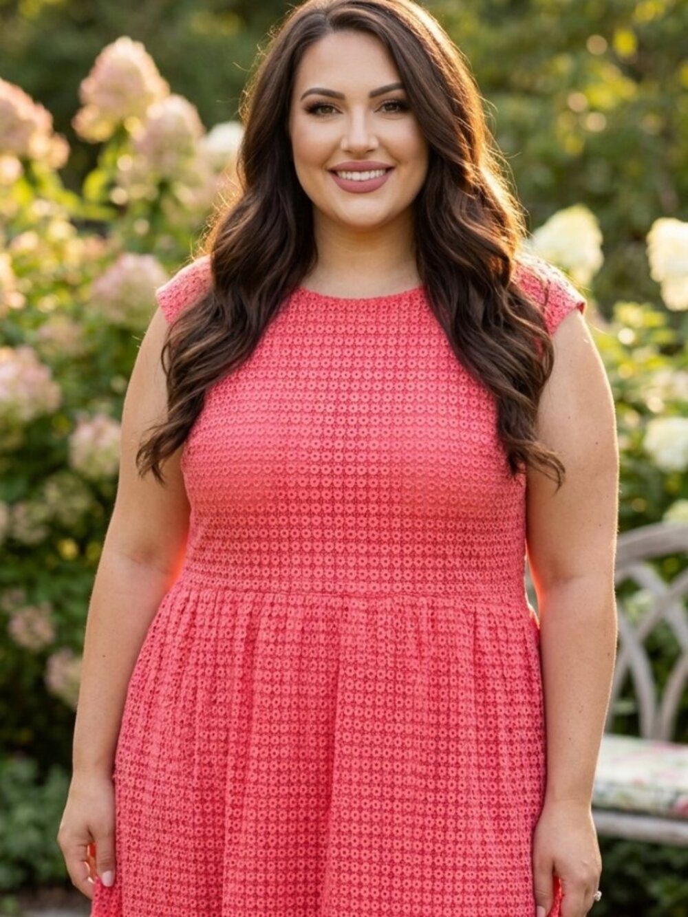 APT. 9 Woman Coral Eyelet Lace Dress Size 3X Sleeveless Summer Swing Dress